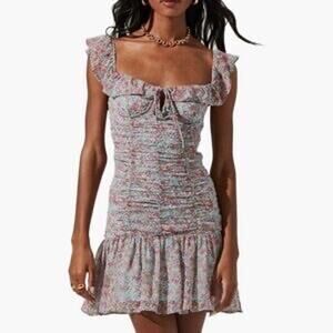 Anthropologie ASTR the Label S Floral Ruched Ruffle Mini Dress Milkmaid Coquette